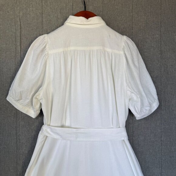 Ann Taylor ivory Linen Blend Short Puff Sleeve Button Front Midi Dress Size 16 - Picture 11 of 17
